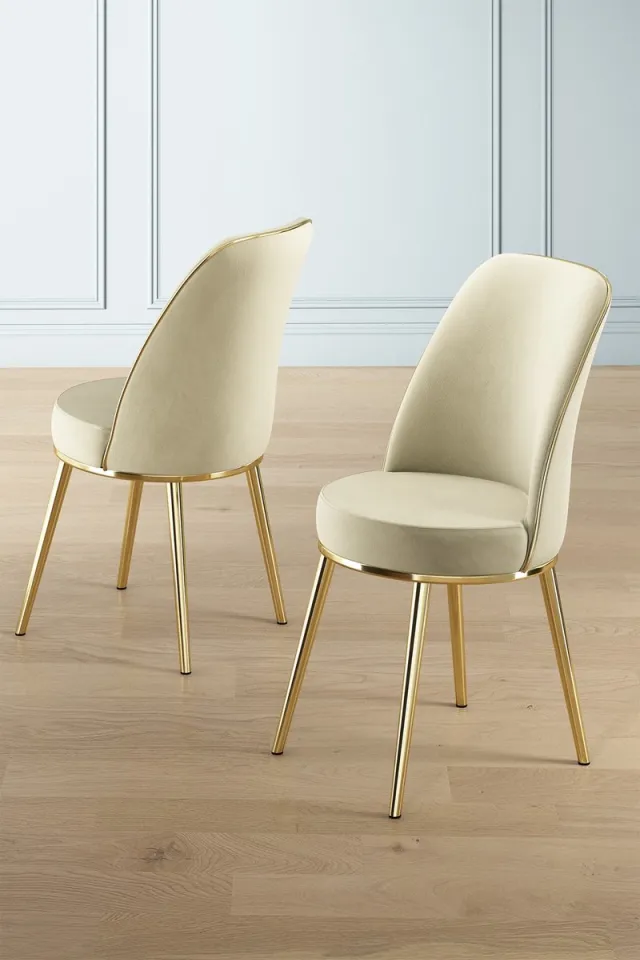 Skye Decor , Stoelenset (2 stuks), Pefa - Cream, Gold, Metaal, Crème & Goud, 45 x 42 x 91 cm