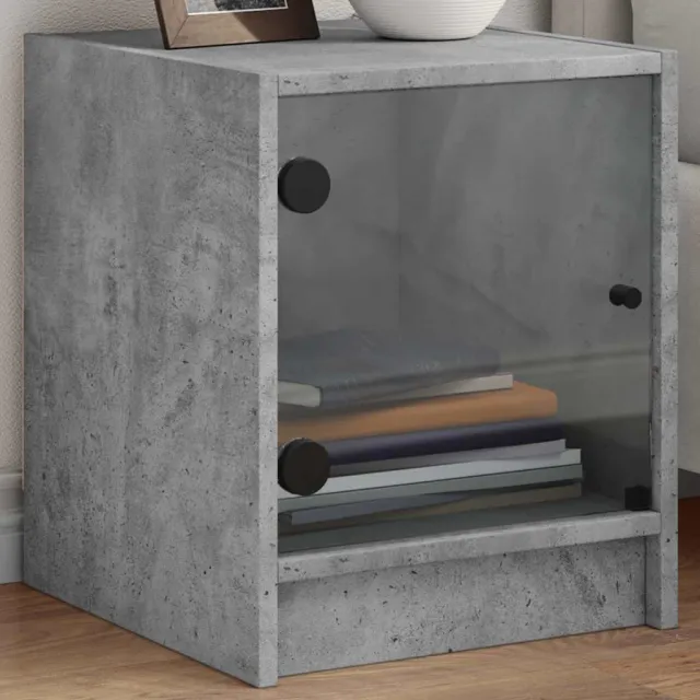 vidaXL Nachtkastjes met glazen deuren 2 st 35x37x42 cm betongrijs grijs, foto 2