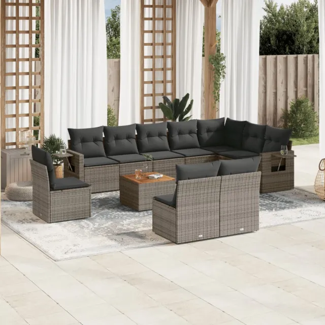 vidaXL 11-delige Loungeset met kussens poly rattan grijs, foto 2