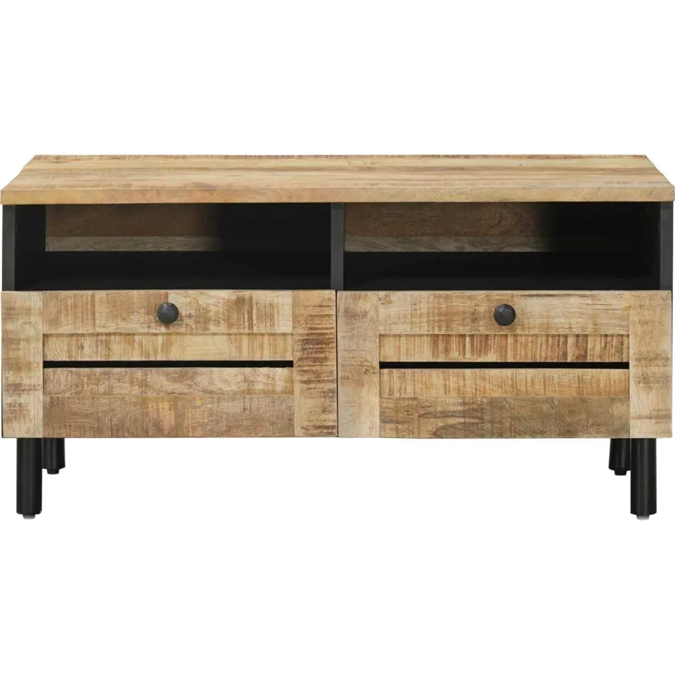 vidaXL Salontafel Bruin en zwart 80 x 54 x 40 cm Massief Mango Hout, foto 4