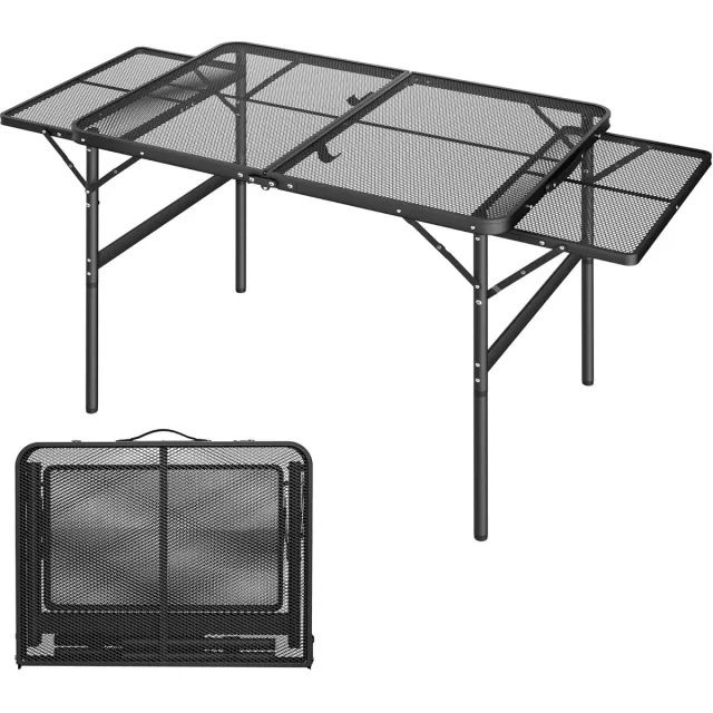 NAIZY 134x60cm Opvouwbare Campingtafel, Beweegbare Metalen Bijzettafel Met Inklapbaar Tafelblad, Grilltafel 39-70cm in Hoogte Verstelbaar, Tuintafel Draagvermogen 30KG voor Strand/Picknick/Balkon/Tuin, NAIZY Zwart