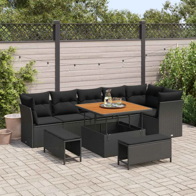 vidaXL Tuinbankenset 9 st Zwart poly rattan, foto 2