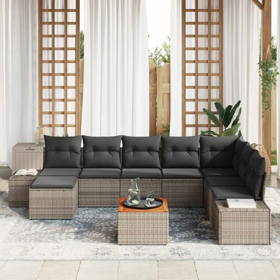 vidaXL Tuin Sofa Set 9 st Grijs, foto 2