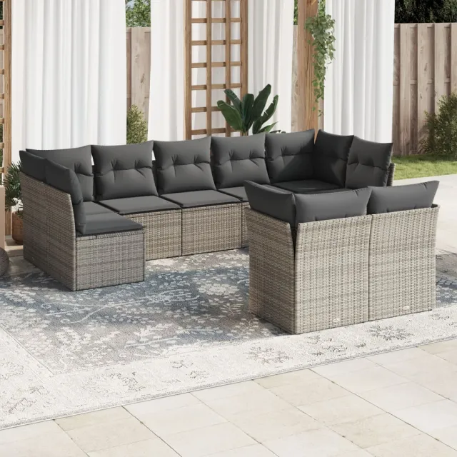 vidaXL 9-delige Loungeset met kussens poly rattan grijs, foto 2