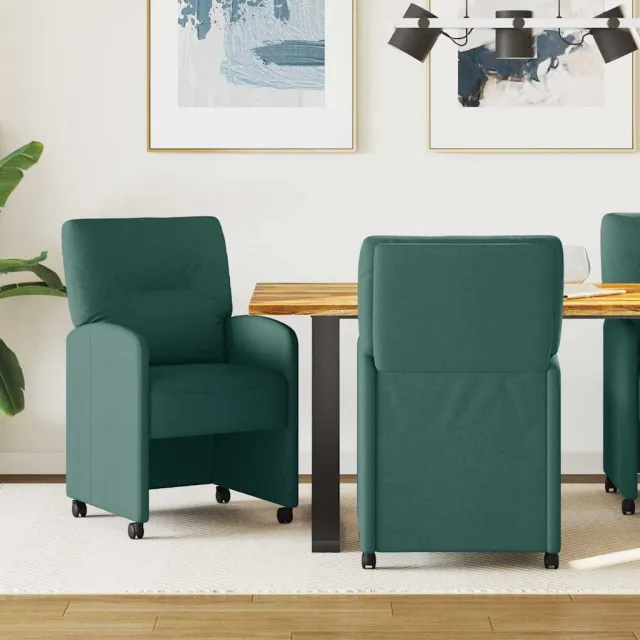 vidaXL Eetkamerstoelen met Wieltjes 2 st Stof Donkergroen groen, foto 2