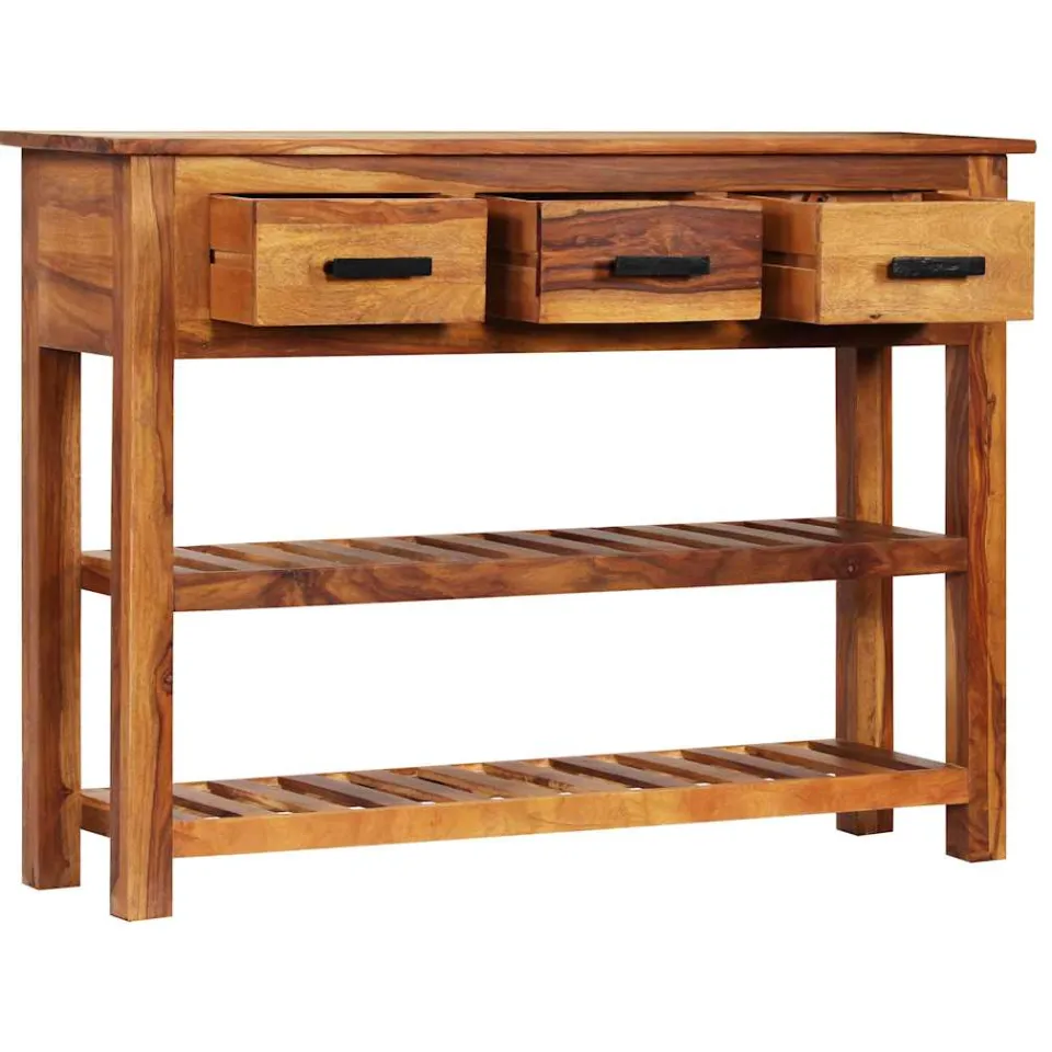 vidaXL Dressoir met 3 lades 110x30x80 cm massief hout bruin, foto 3