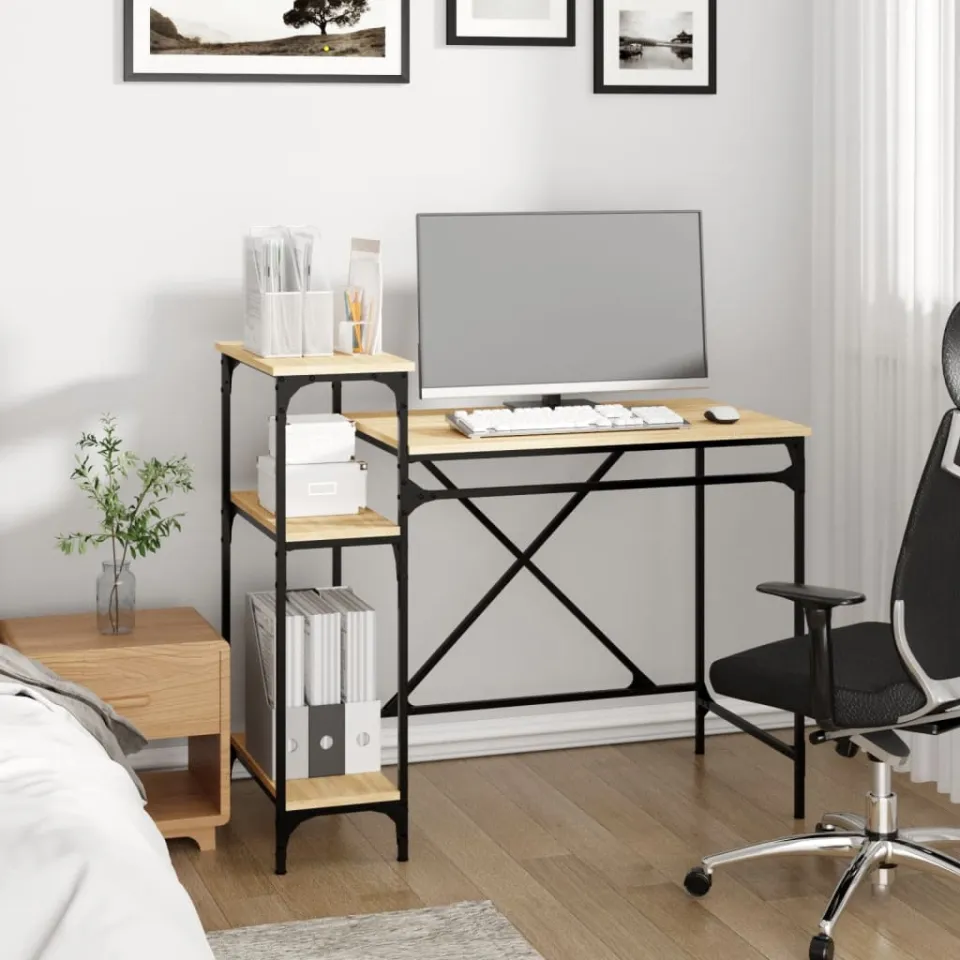 vidaXL Bureau schappen 105x50x90 bewerkt hout en ijzer sonoma eiken, foto 2