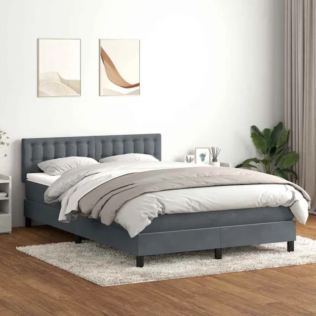 vidaXL Boxspring met matras fluweel donkergrijs 160x210 cm grijs
