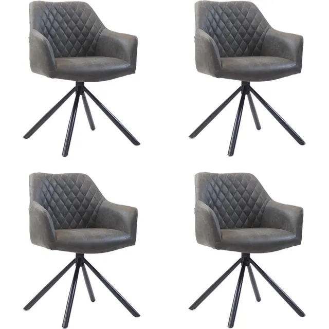 Bronx71 Industriële eetkamerstoel Dex antraciet eco-leer - Eetkamerstoelen set van 4 - stoel