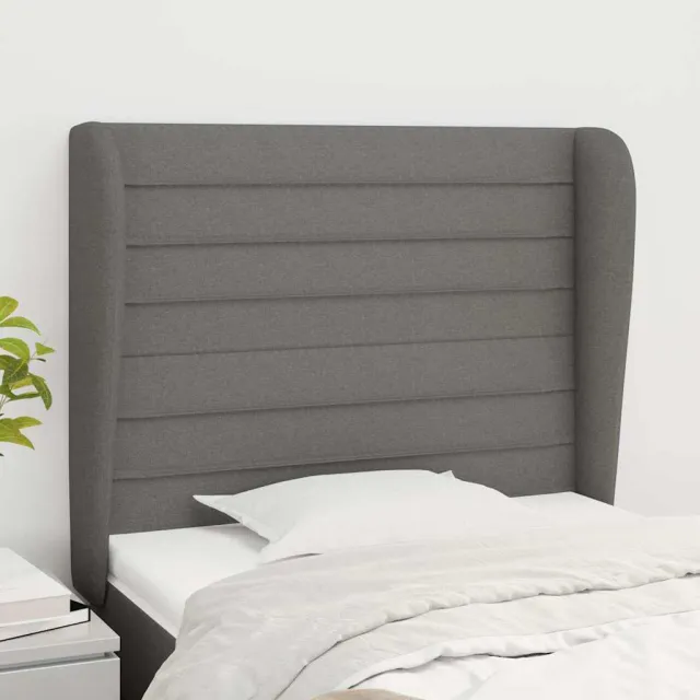 vidaXL Hoofdbord met randen 103x23x118/128 cm stof donkergrijs grijs