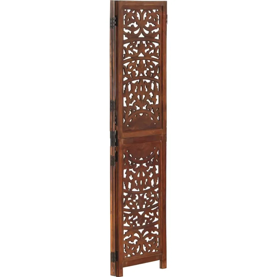 vidaXL Kamerscherm 3 panelen handgesneden 120x165 cm mangohout bruin, foto 2
