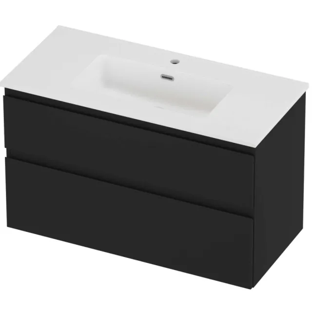 Proline Tribute Badmeubelset Porselein Elegant 1 Kraangat 100x46x62 cm Mat White Mat Zwart