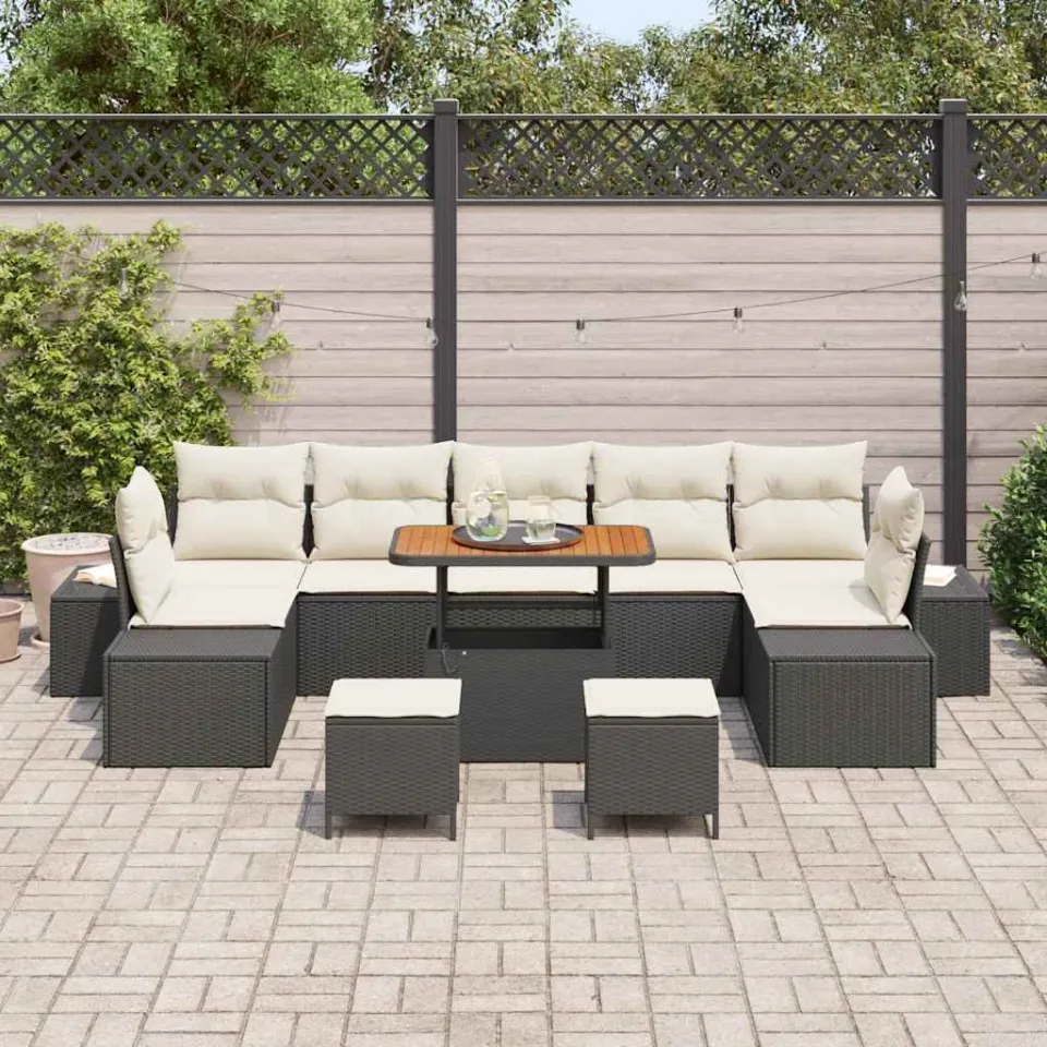 vidaXL Tuinbankenset 10 st Zwart poly rattan, foto 3