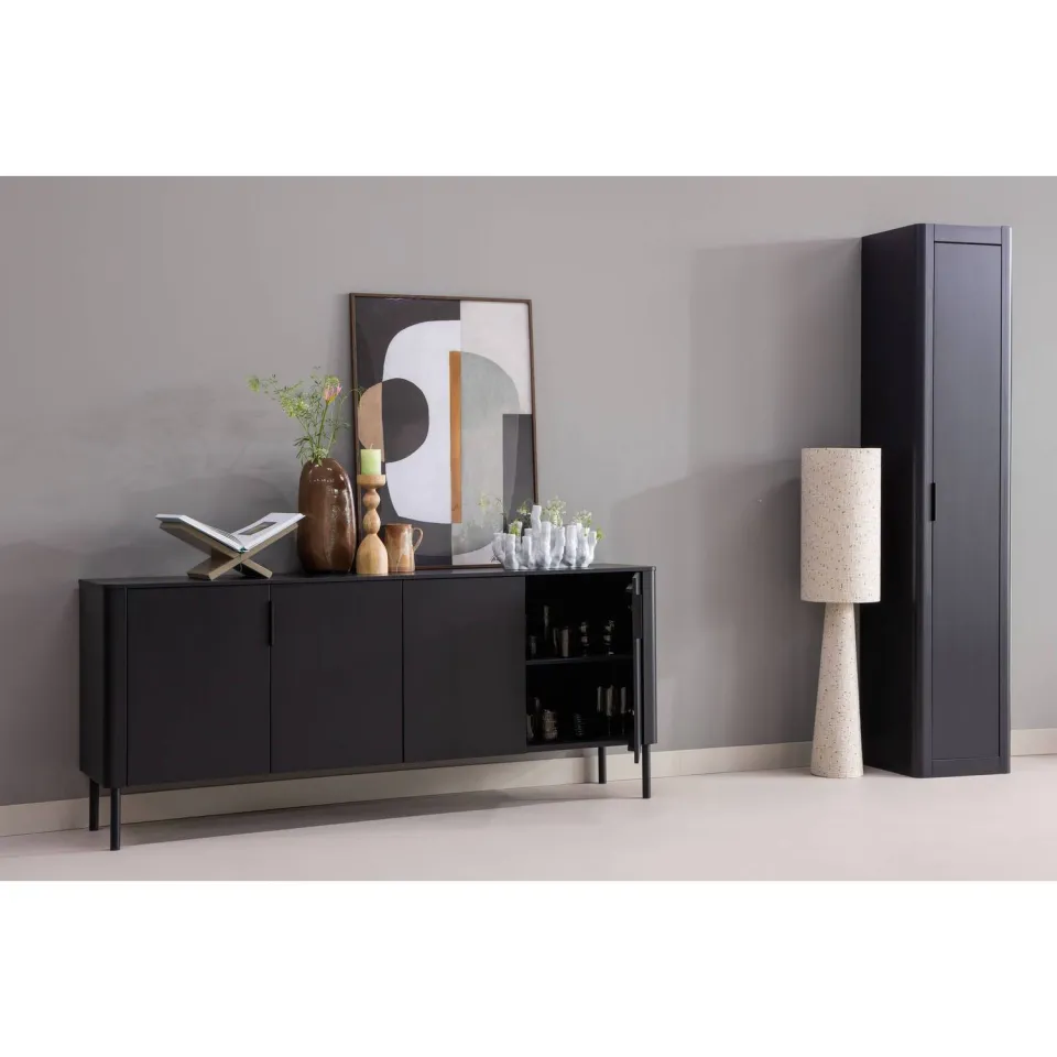 WOOOD Gunnar Smalle Hoge Kast - Grenen - Matzwart - 217x45x39, foto 3