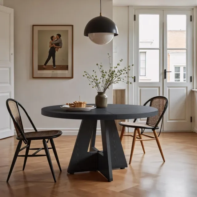 Tribesigns Ronde Eettafel - Keukentafel - 120 X 120 X 75 cm - Eetkamertafel Voor 4 Personen - met Houten Tafelblad en Poten - Industrieel Design - Vintage - Zwart