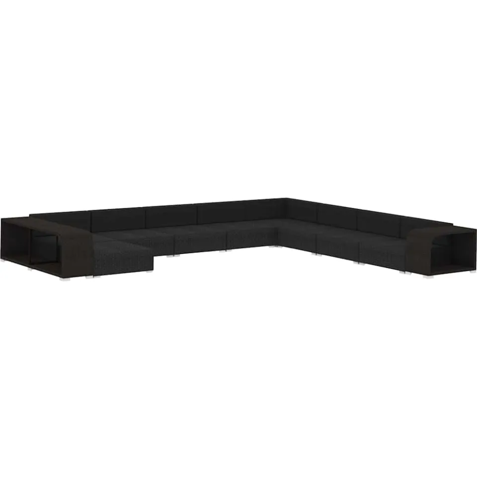 vidaXL 11-delige Loungeset met kussens poly rattan zwart, foto 3