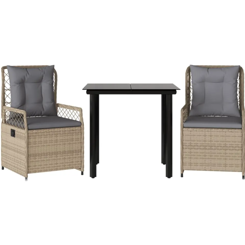 vidaXL 3-delige Tuinset met kussens poly rattan beige, foto 3