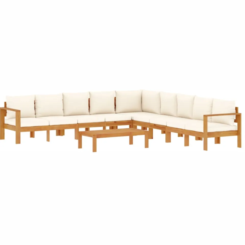 vidaXL 6-delige Loungeset met kussens massief acaciahout crème, foto 3