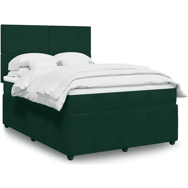vidaXL Boxspring met matras fluweel donkergroen 140x200 cm
