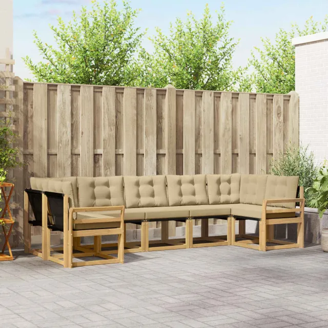 vidaXL Buiten bankenset 7 st 7-zits Wit en Beige Bruin