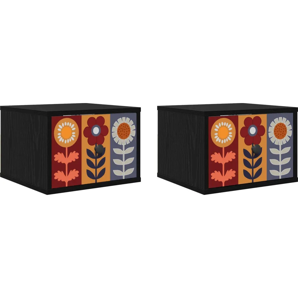 vidaXL Wandkastje ESSEN 2 st Zwart eiken 36 x 33 x 25 cm Bewerkt hout
