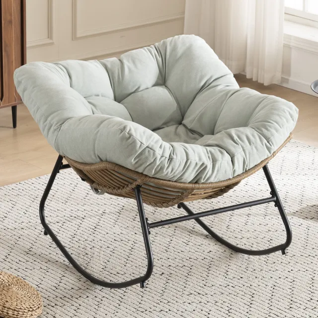 DESMIU Schommelstoel - Fauteuil - 96 x 58 x 31 cm - Zacht Gevoerd - Met Armleuningen - Chenille - Metaal Frame - Lichtblauw