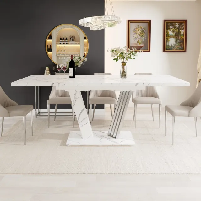 DESMIU Eettafel Met Uittrekbaar Blad En Marmerlook Voor Keuken En Woonkamer Van MDF En Metaal Wit 120 160 X 80 X 76 Cm
