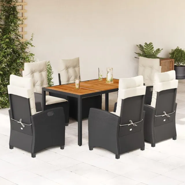 vidaXL 7-delige Tuinset met kussens poly rattan zwart, foto 2