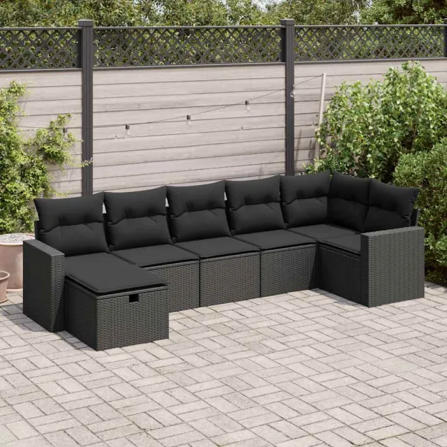 vidaXL 7-delige Loungeset met kussens poly rattan zwart, foto 2