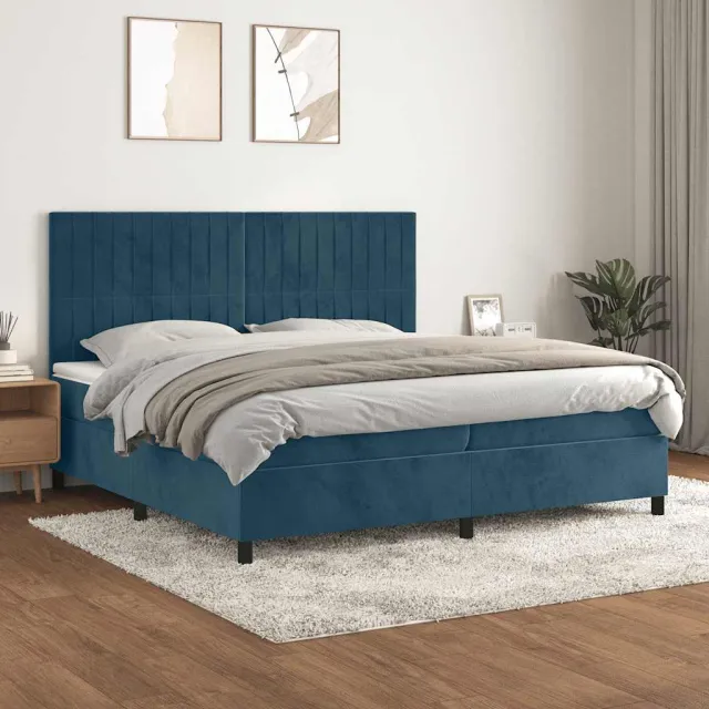 vidaXL Boxspring met matras fluweel donkerblauw 200x200 cm blauw
