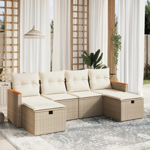 vidaXL 6-delige Loungeset met kussens poly rattan beige, foto 2