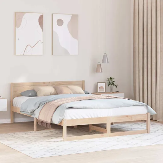 vidaXL Bedframe met hoofdeinde Naturel 150 x 200 cm Massief grenenhout Bruin