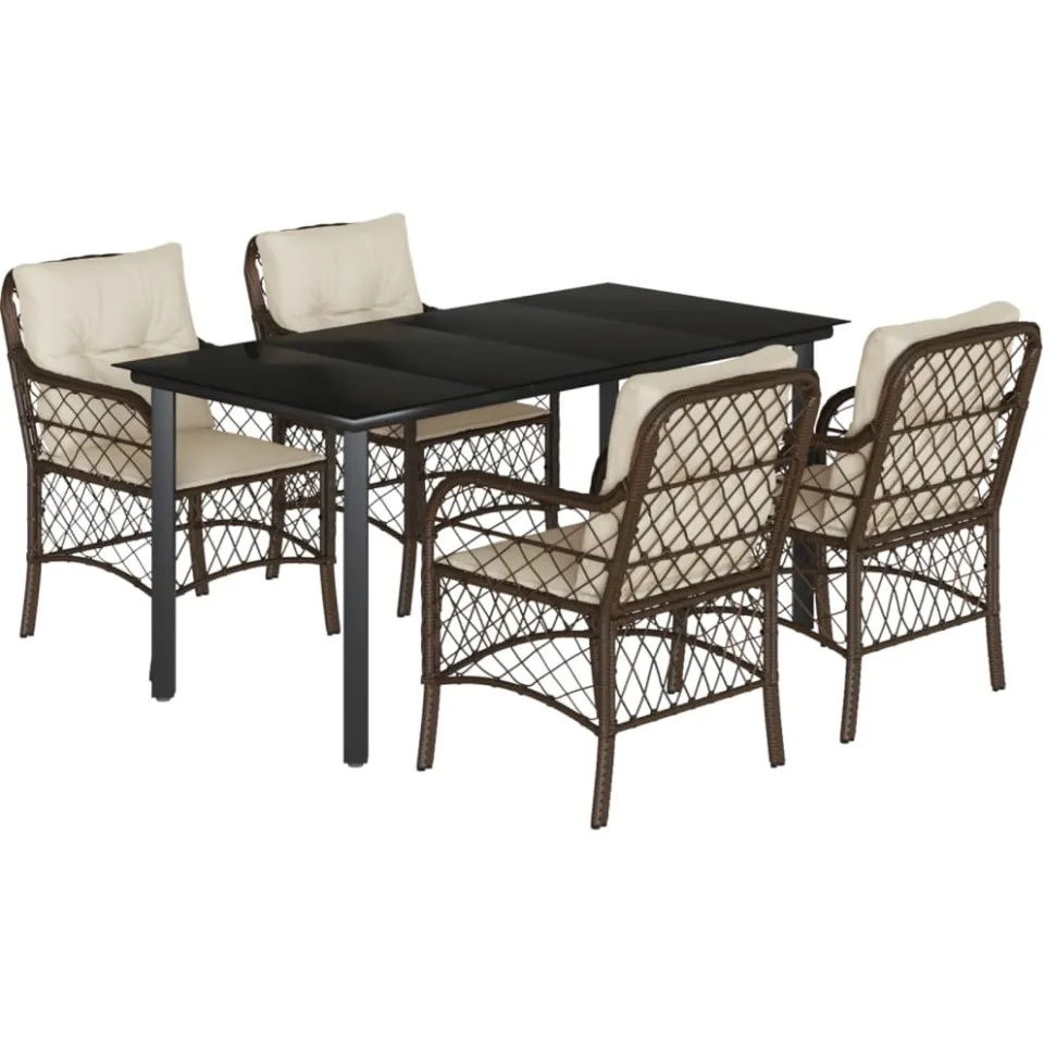 vidaXL 5-delige Tuinset met kussens poly rattan bruin, foto 3