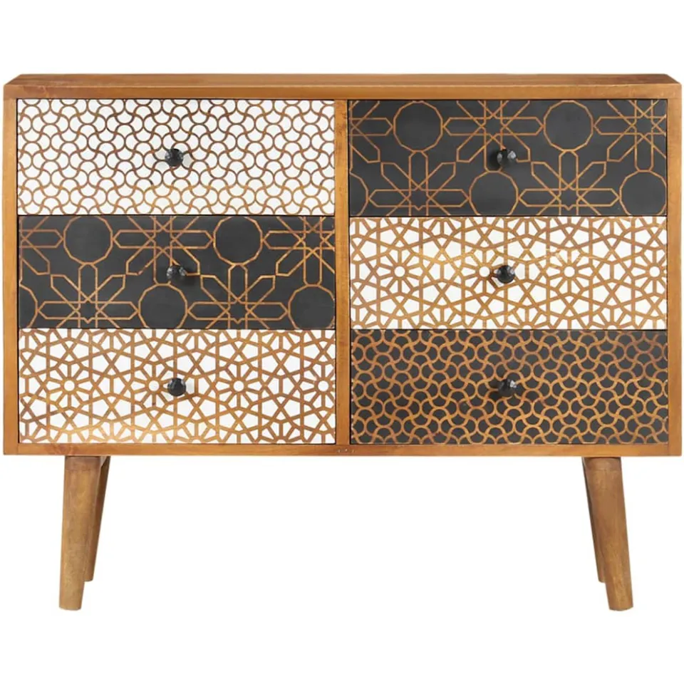 vidaXL Dressoir met geprint patroon 90x30x70 cm massief mangohout bruin, foto 2