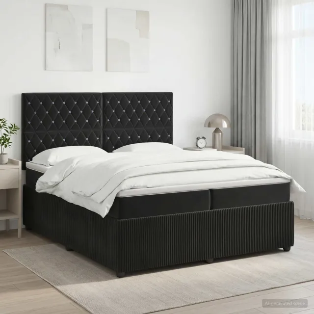 vidaXL Boxspringbed met matras Zwart 200 x 200 cm Fluweel