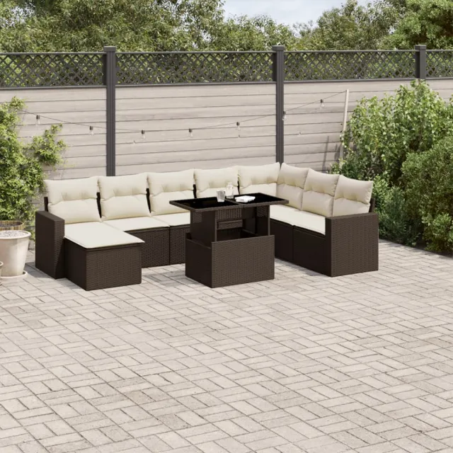 vidaXL 9-delige Loungeset met kussens poly rattan bruin, foto 2