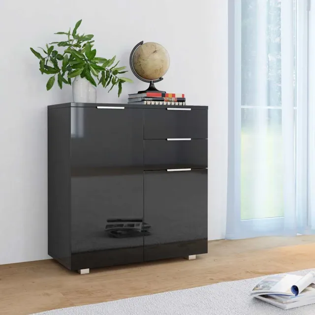 vidaXL Dressoir 71x35x80 cm spaanplaat hoogglans zwart, foto 2