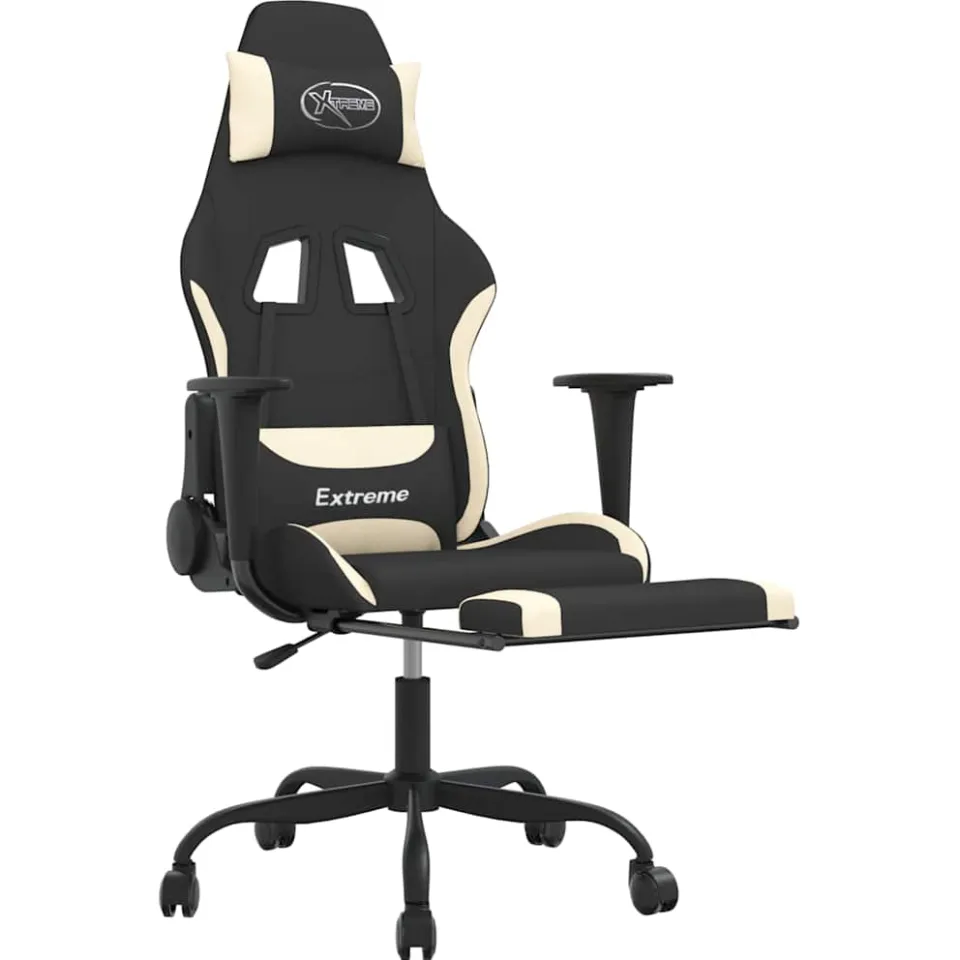 vidaXL Gamestoel met voetensteun stof zwart en crème, foto 4