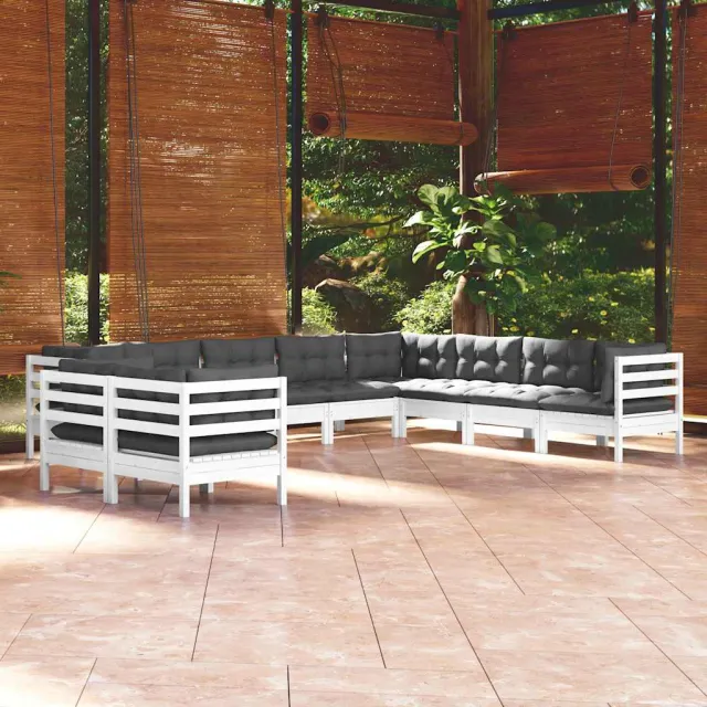 vidaXL 10-delige Loungeset met kussens massief grenenhout wit, foto 2