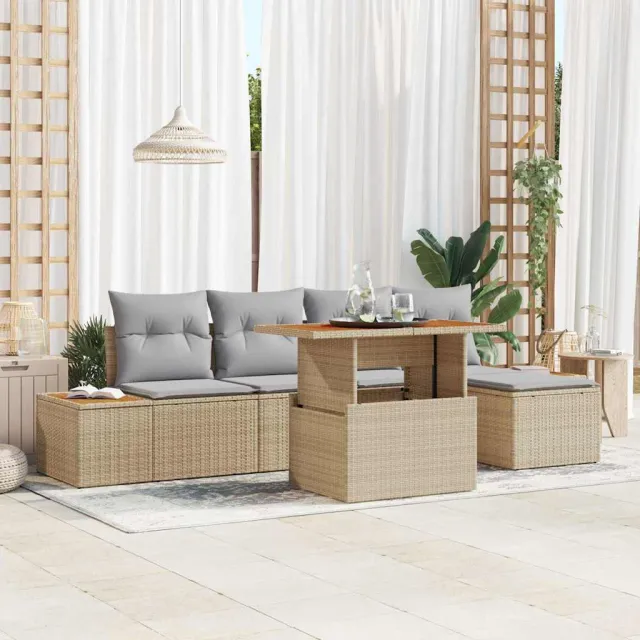vidaXL Tuin Sofa Set 6 st Beige Poly riet, foto 2