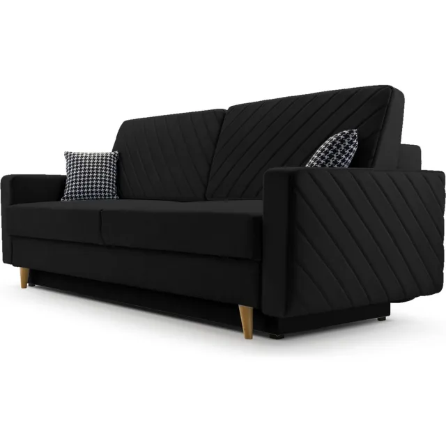 AJE Meubles B.V. 3-zitsbank van Velvet voor woonkamer, slaapbank, sofa met slaapfunctie en opbergruimte, moderne bank - 230x96x97cm - Slaapbank CALIFORNIA - Zwart (KRONOS 07)