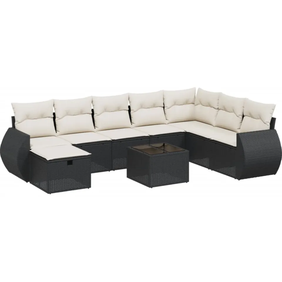 vidaXL 9-delige Loungeset met kussens poly rattan zwart