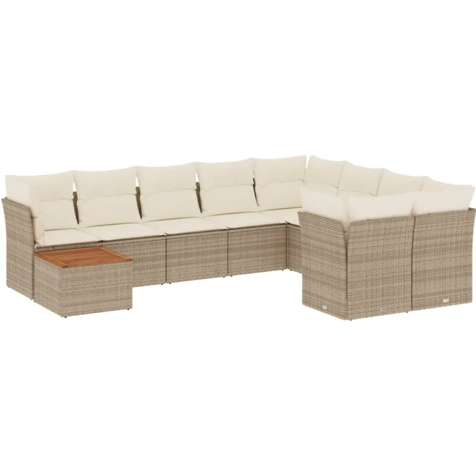vidaXL 10-delige Loungeset met kussens poly rattan beige, foto 3