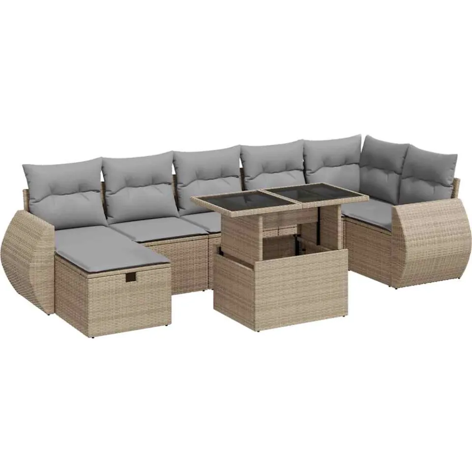 vidaXL 8-delige Loungeset met kussens poly rattan beige, foto 3