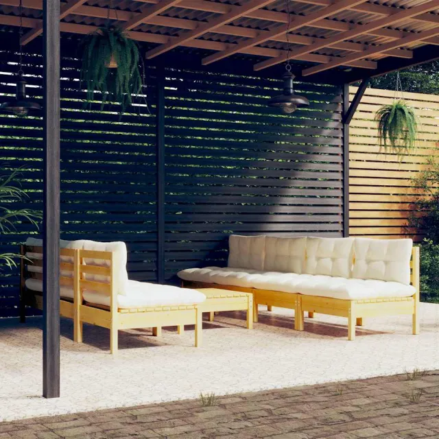 vidaXL 8-delige Loungeset met crèmekleurige kussens grenenhout, foto 2