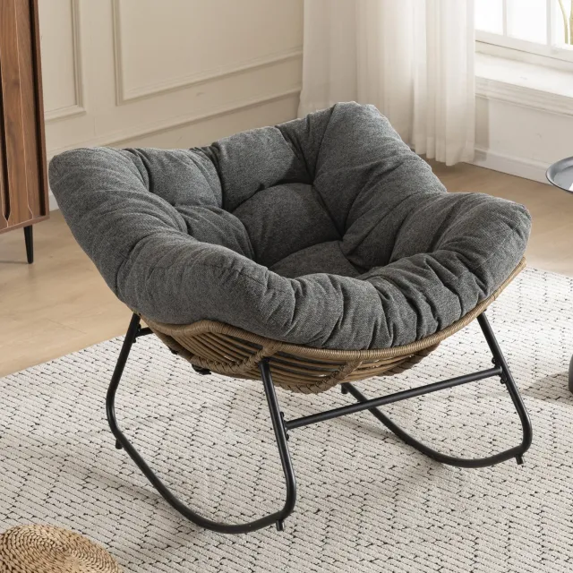 CHICFURN Schommelstoel - Chenille - Metalen frame - Grijs