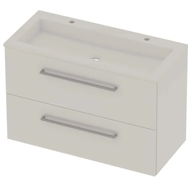 Basic-Line Aura 46 Badmeubelset Acryl 2 Kraangaten Voor Grepen 100x46x62 cm Ice White Glans Wit