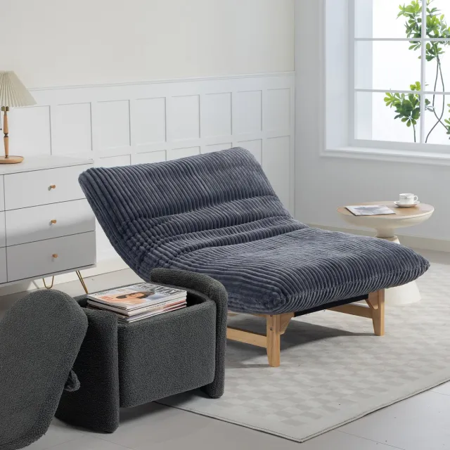 HAUSS SPOLE Zitzakstoel Met Rugleuning - Ergonomische Lounge Fauteuil Zonder Armleuningen - Voor Woonkamer En Slaapkamer - Ribstof - Grijs