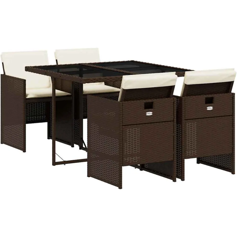 vidaXL 5-delige Tuinset met kussens poly rattan bruin, foto 3