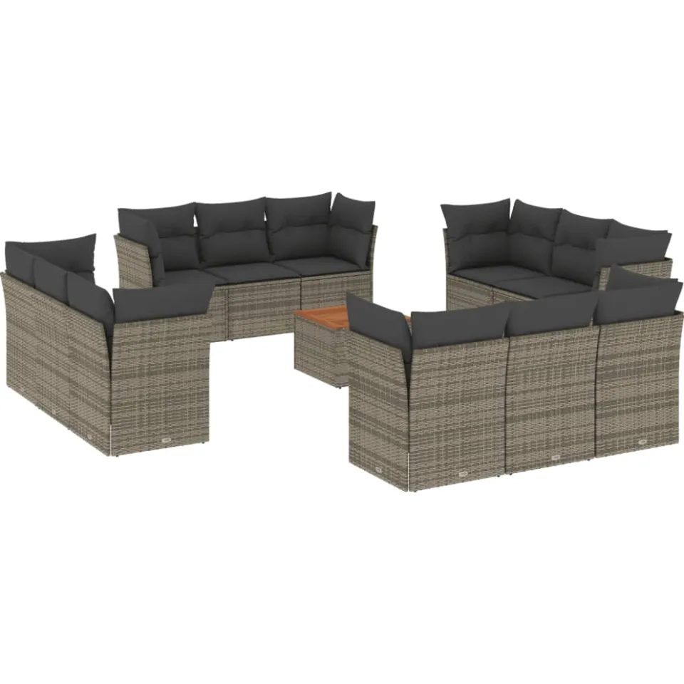 vidaXL 13-delige Loungeset met kussens poly rattan grijs